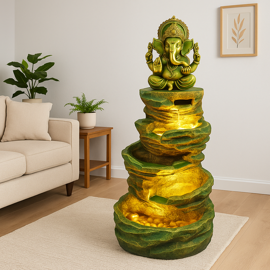 Spiral Ganesha Water Fountain, Green