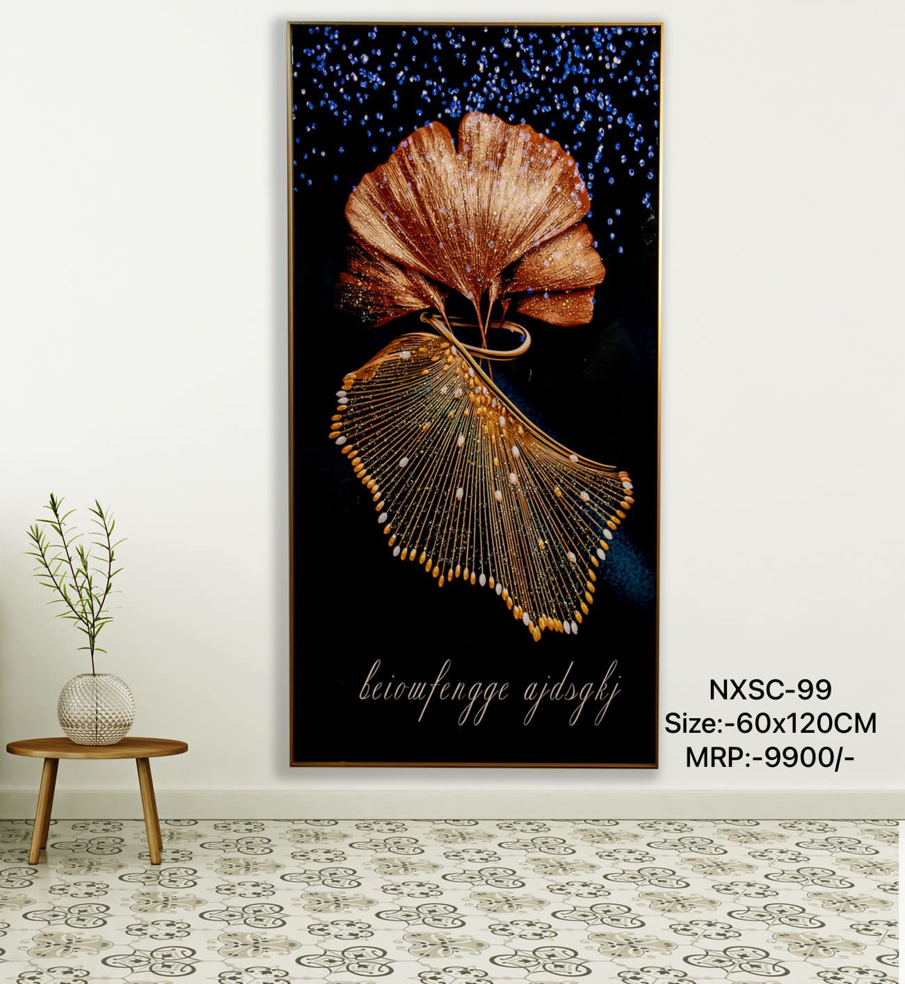 Golden Feather With Multi Crystal Wall Painting