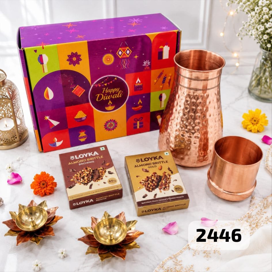 Elegant Diwali Gift Hamper, Dryfruit,Diyas, Copper Jar