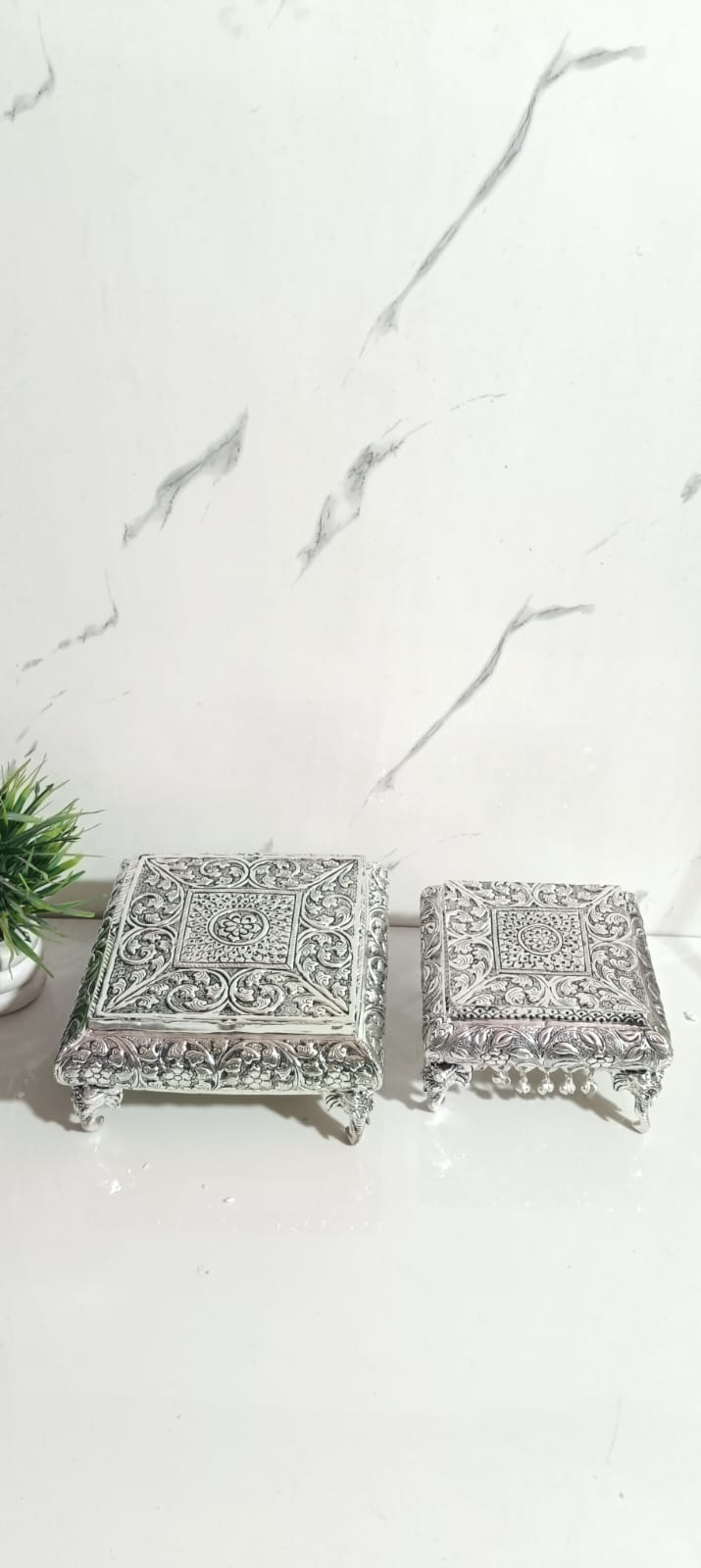 German Silver Chowki With Elephant Legs