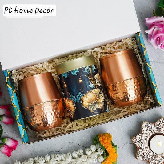 Celebrate The Festival With Our Curated Gift Set With Dry Fruit Box and Copper Glass set