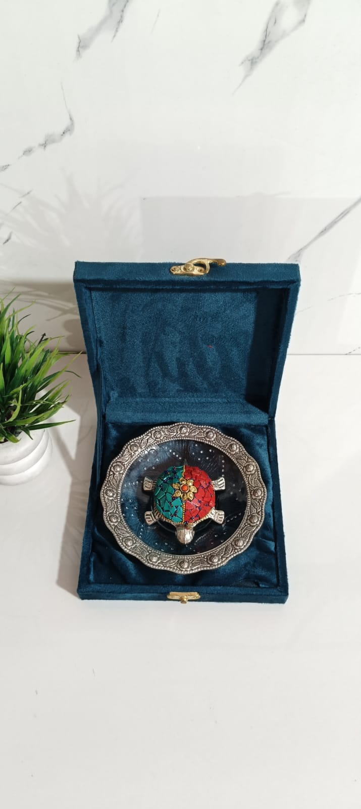 German Silver Turtle Plate with Stone Art (Set of 10 Pcs)