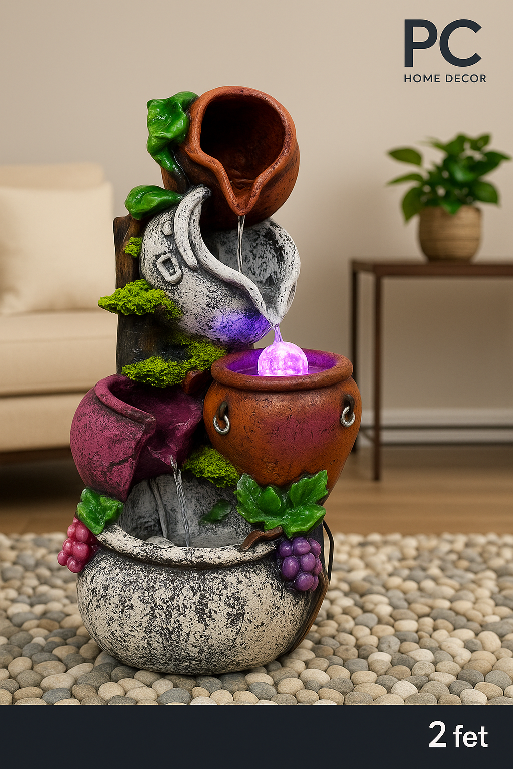 PC Home Decor | Matka Fountain with LED, Purple and White