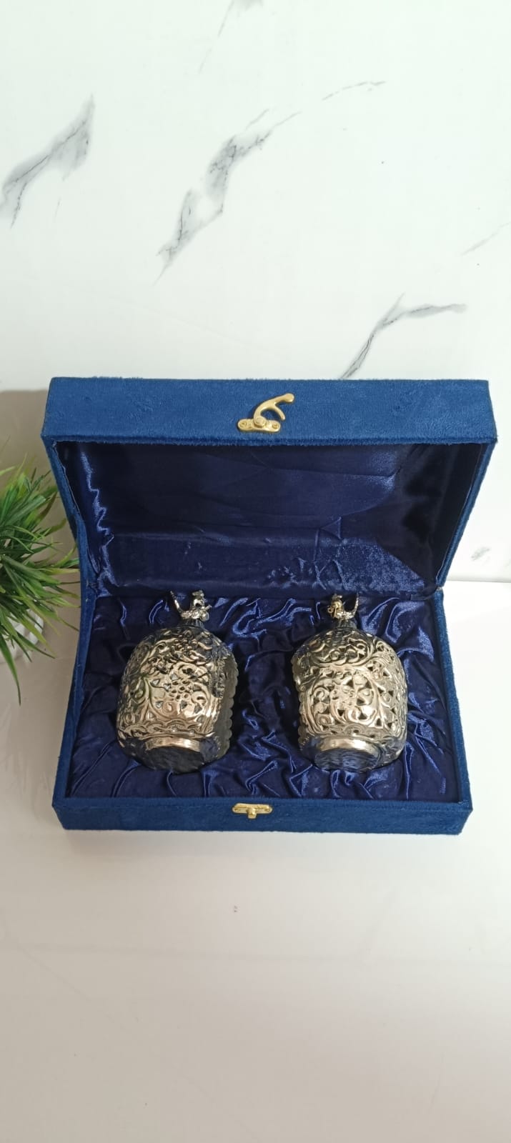 German Silver Plated T-light With Velvet Box, Set of 2 pcs