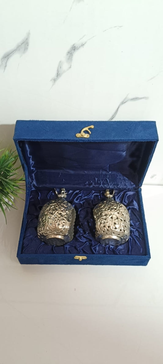 German Silver Plated T-light With Velvet Box, Set of 2 pcs