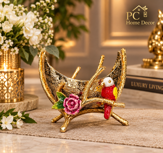 Luxury Gold Plated Parrot Bowl, Set of 2 pcs