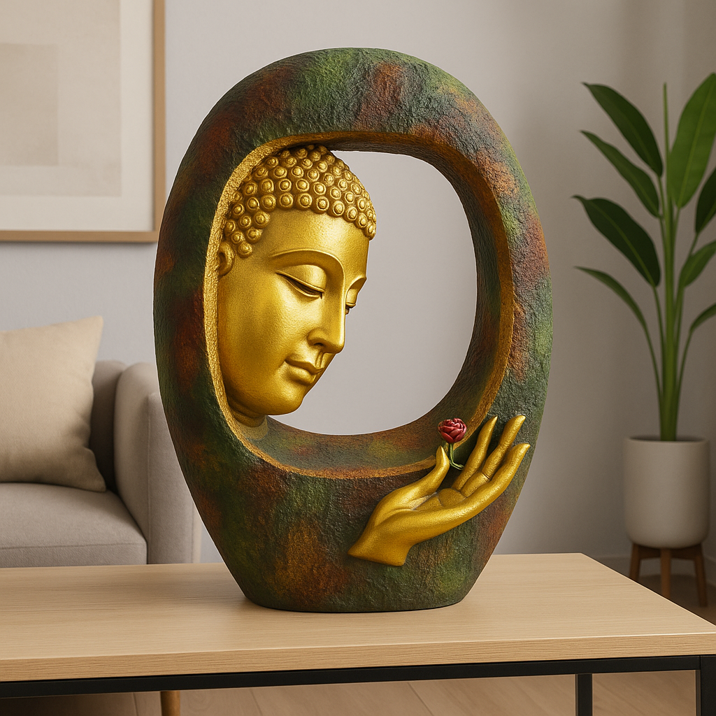 PC Home Decor | Yellow Oval Buddha Fountain, Gold