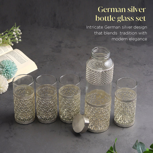 German Silverware Bottle & Glass Set