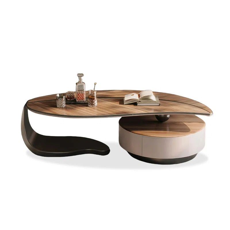 Modern Wallnut Veneer Coffee Table With Maple Storage