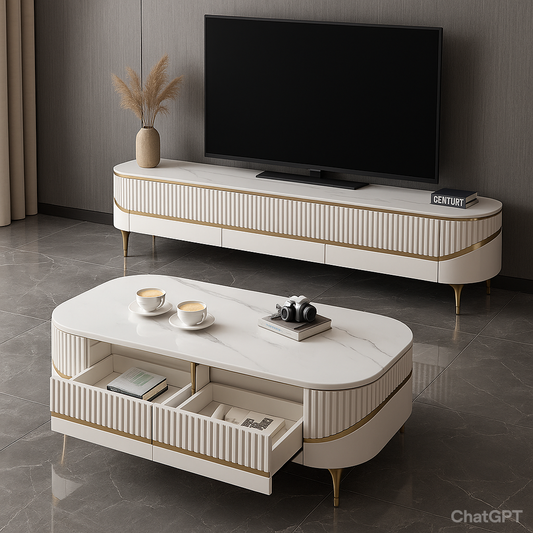 Luxury Marble Top TV Unit & Centre Table Set
