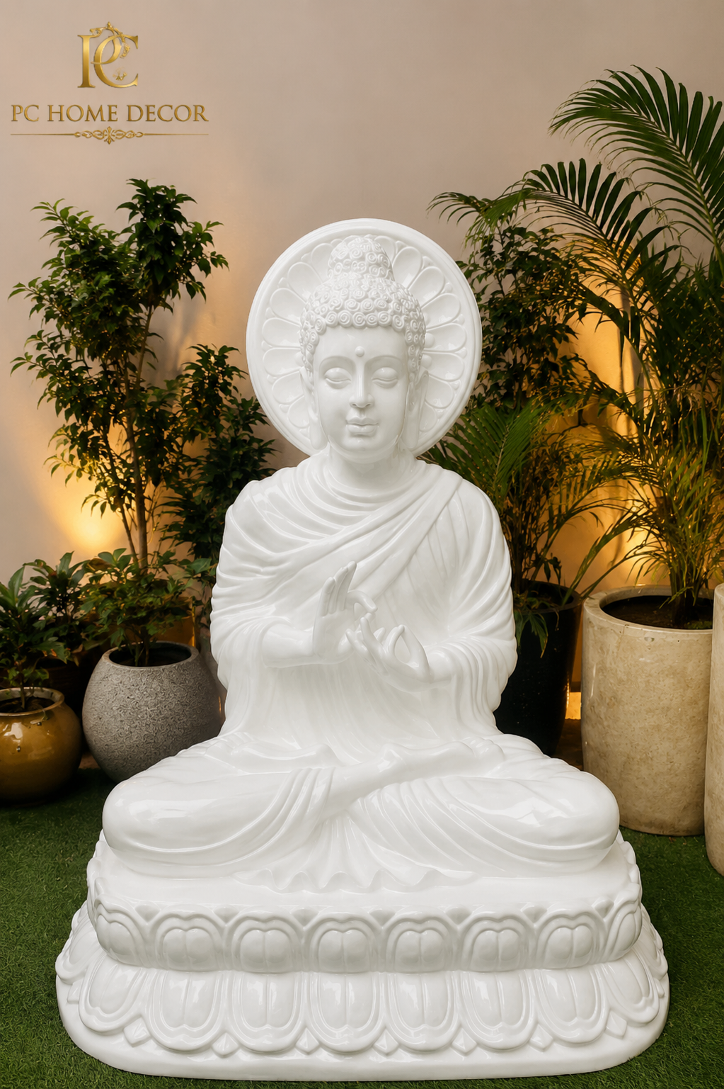 Premium White Fiber Blessing Buddha Statue – 64 × 46 × 44 Inch | Luxury Home & Garden Décor