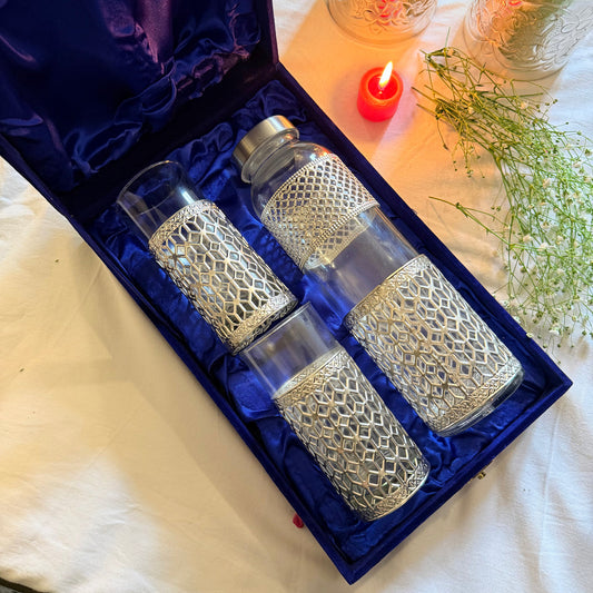 Elegant German Silver For Wedding Return Gift 1 Bottle 2 Glass Set