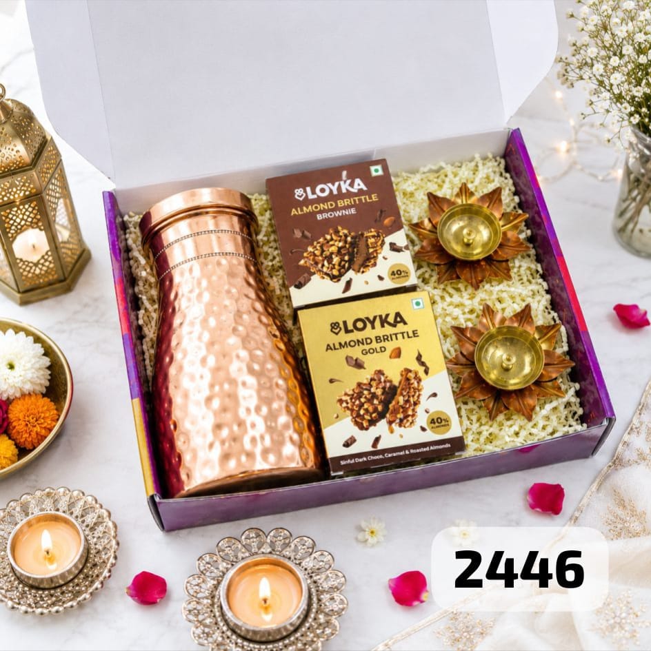 Elegant Diwali Gift Hamper, Dryfruit,Diyas, Copper Jar