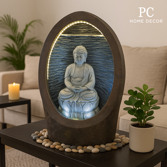 Mystic Oval Buddha Fountain with LED Illumination for Home Decor