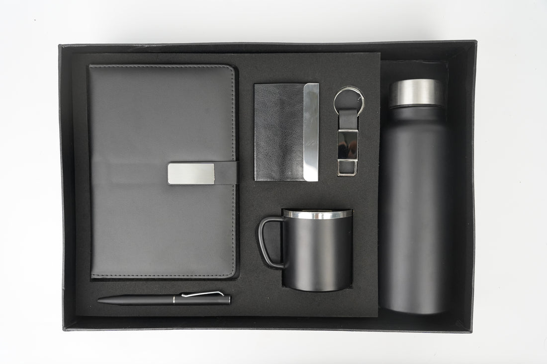 Classy Metal Flip Diary|Classic Metal Pen|Classy Leather Metal Keychain |Classy Card Holder | Classic Smart Bottle | Stainless Steel Mug - BLACK