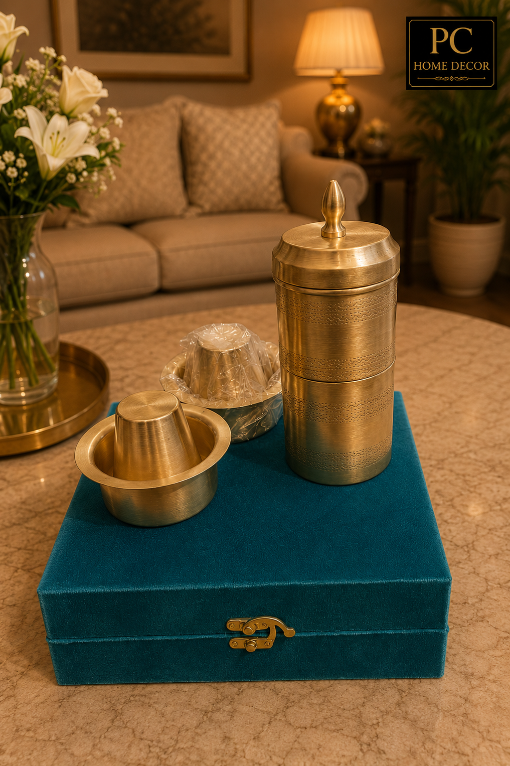 Pure Brass Coffee Filter & Darbar Cup Set