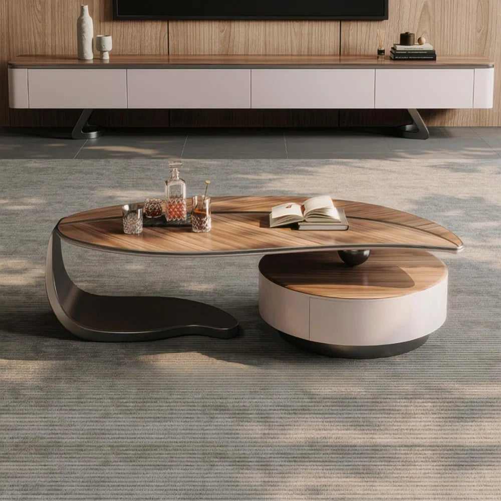 Modern Wallnut Veneer Coffee Table With Maple Storage
