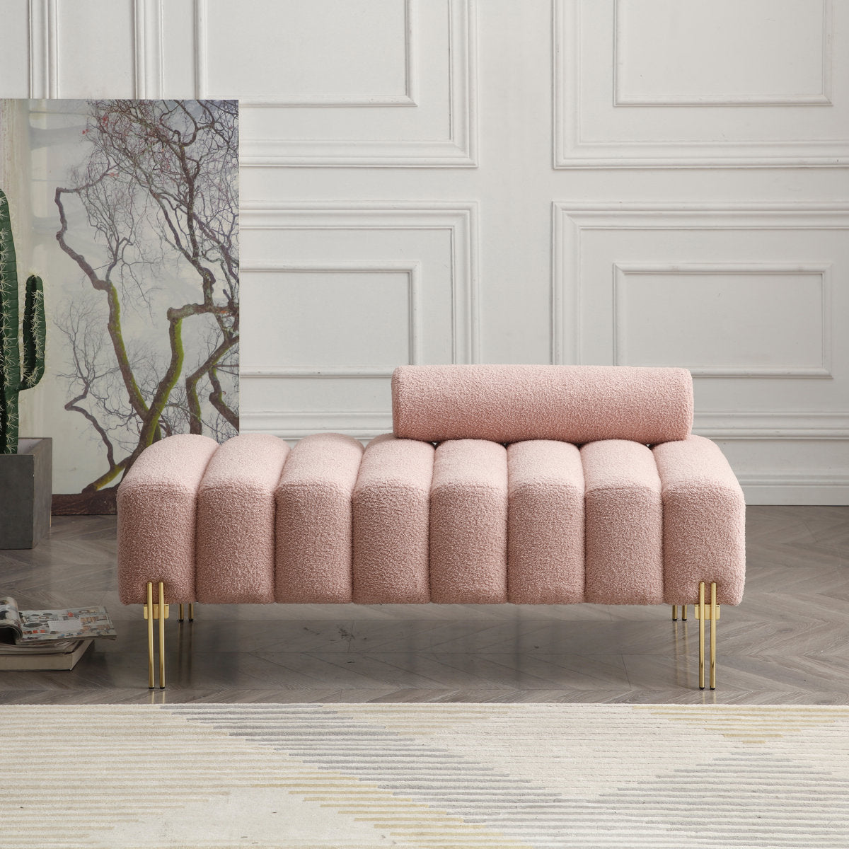 Modern End Of Bed Bench|Sofa Couch Entryway With Gold Metal Legs For Bedroom Living Room