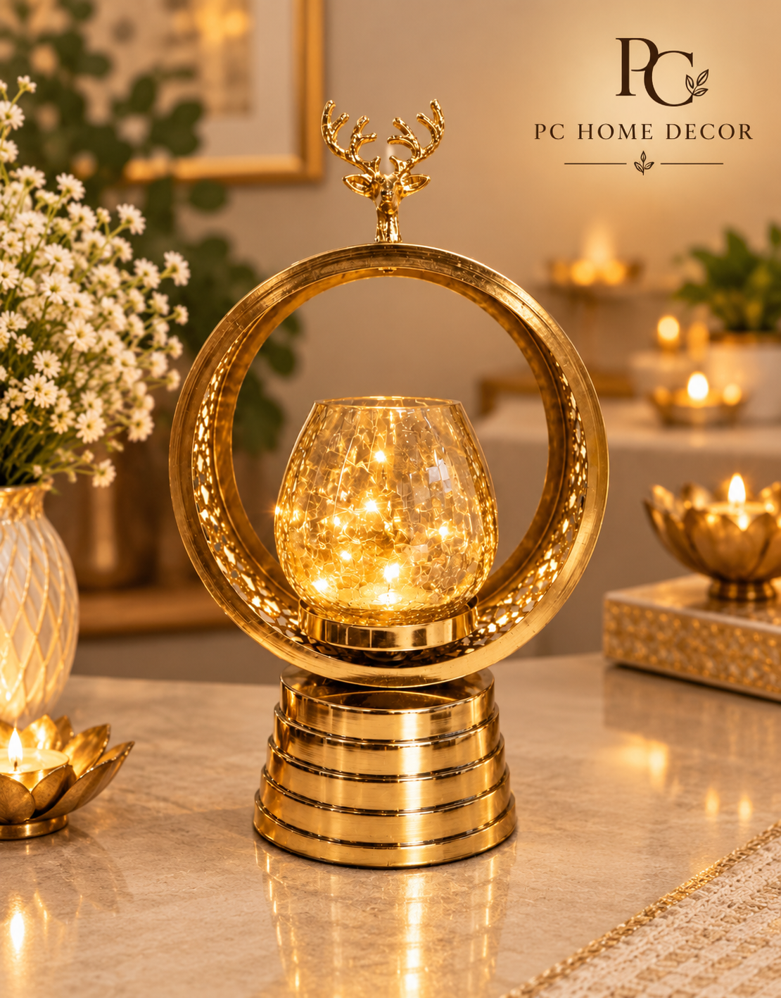 Elegant Golden Reindeer Candle Holder