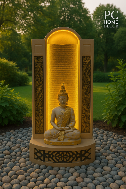 Medium Fibre Buddha Fountain, White