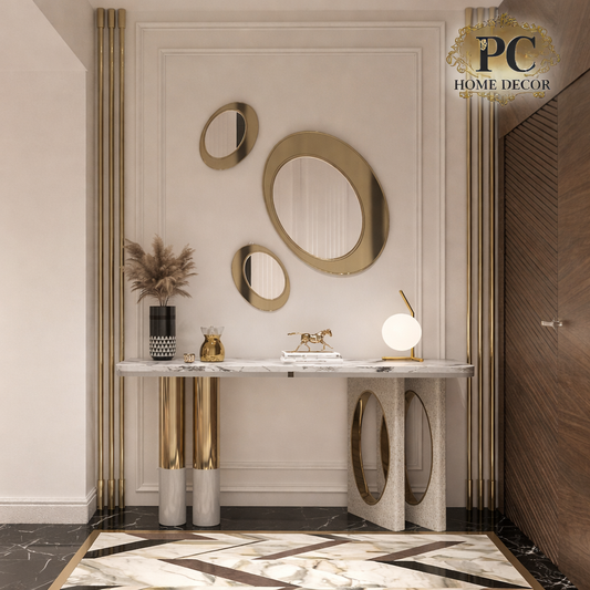 Designer Console Table with Marble Top & Gold PVD Finish