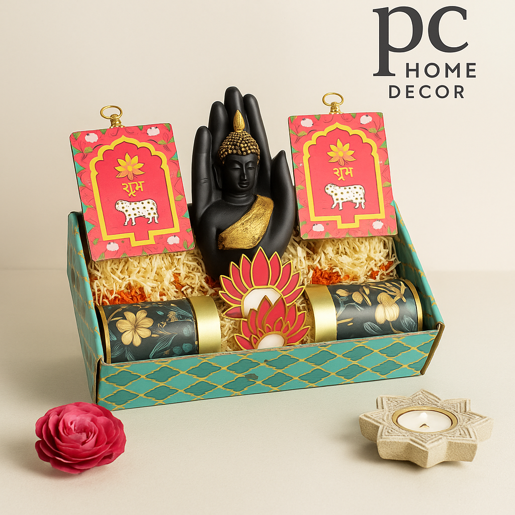 Hand Buddha Festive Gift Box with Shubh Labh Pair