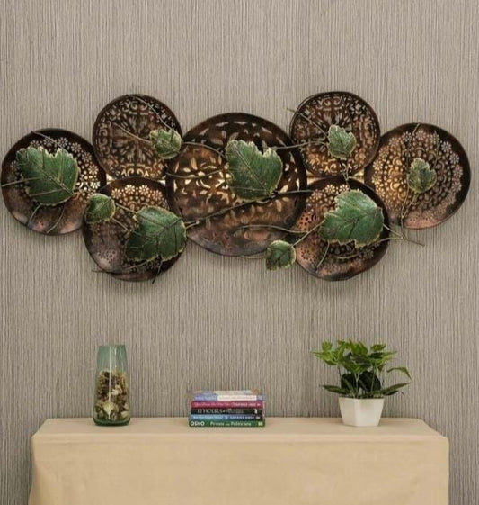 Metal Leaf On Circular Round With LED Wall Decor For Home Decoration