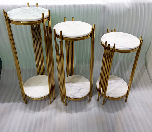 PC Home Decor | Set of 3 Nesting Steel Table with Marble Top, White and Gold