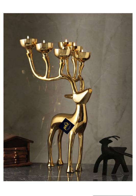 PC Home Decor | Single Raindeer Candle Stand, Gold