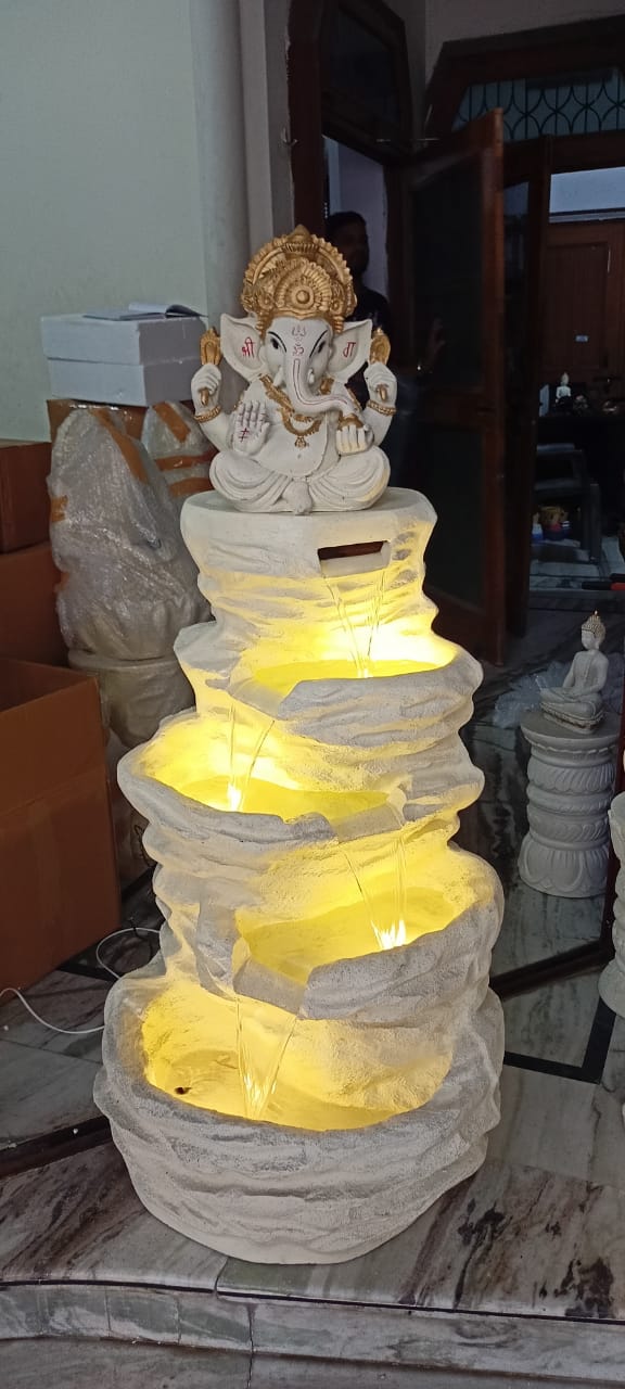 PC Home Decor | Big Spiral Ganesha Mountain Fountain with LED, White