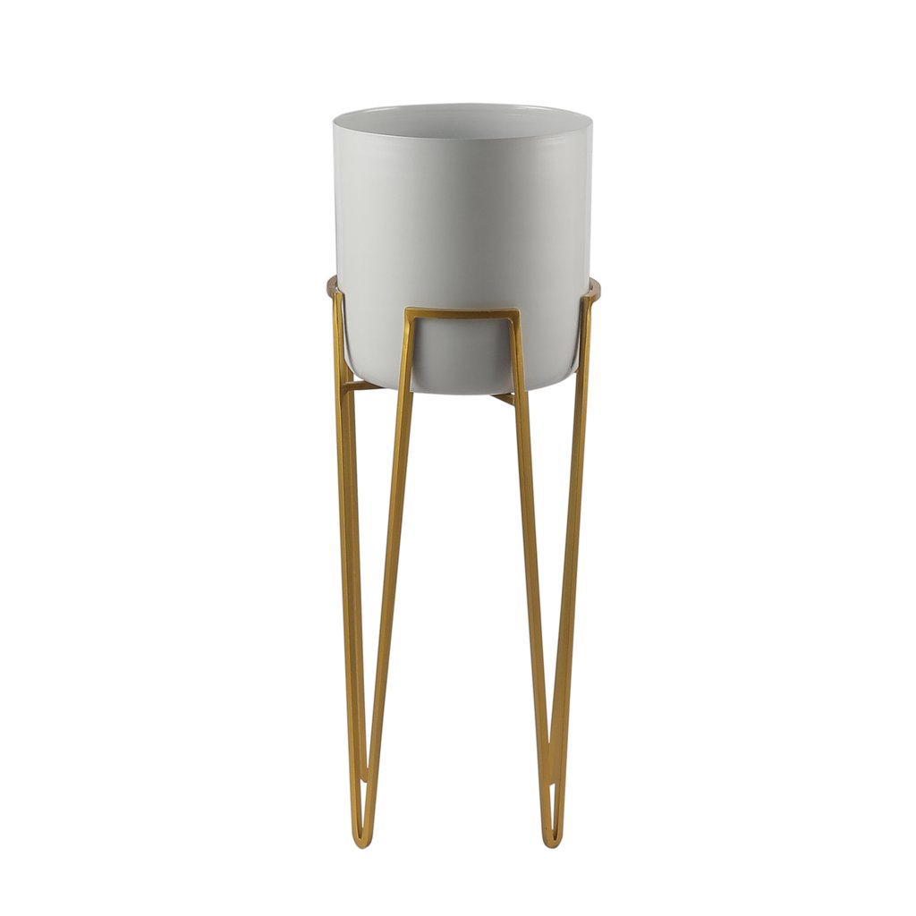 Metal Indoor Plant Stand with Planter Office Bedroom Decoration Modern Shape Set of 2 Gold Stand