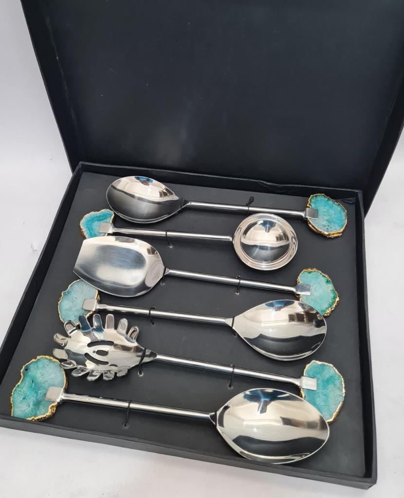 Stainless Steel Serving Cutlery Set With Agate Stone (Set of 6)