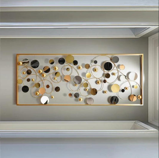 Golden Metal Mirror On Rectangle Frame For Home Decor