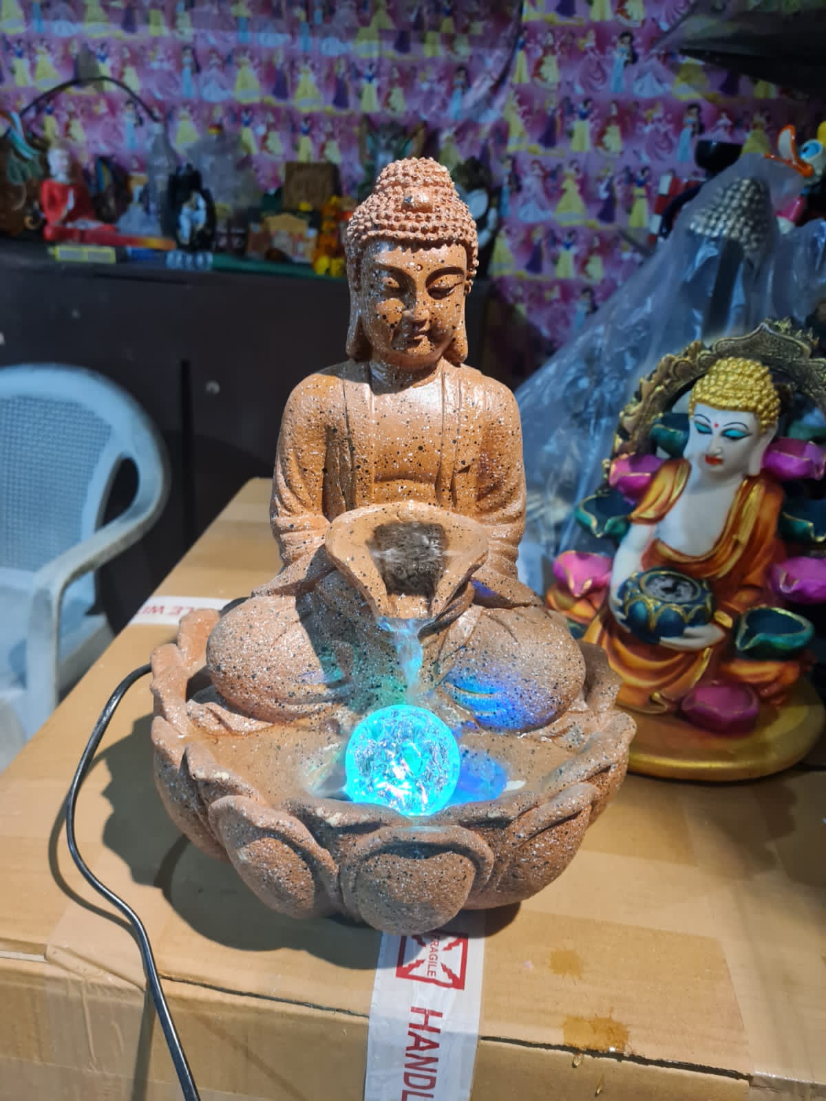PC Home Decor | Mini Buddha Fountain with LED, Brown