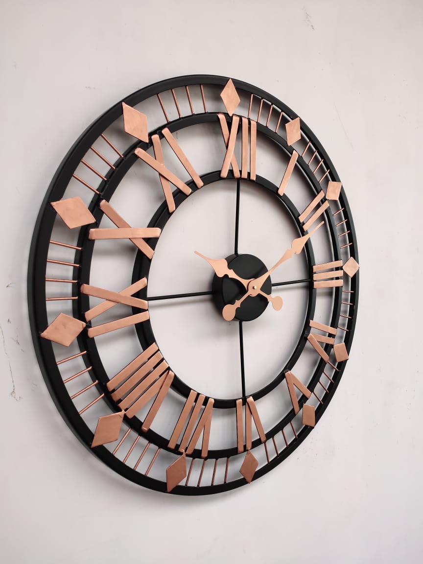 PC Home Decor | Large Hollow Roman Wall Clock, Rosegold and Black