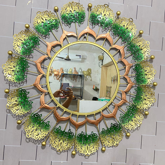 Green Circular Metal Wall Mirror 35"inch