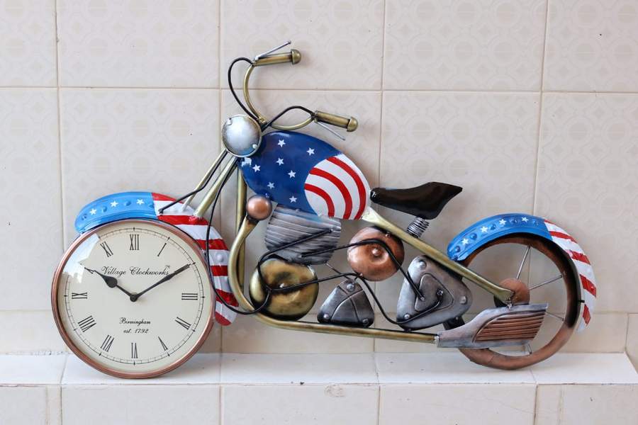 PC Home Decor | Bike Table Clock, Blue and Gold
