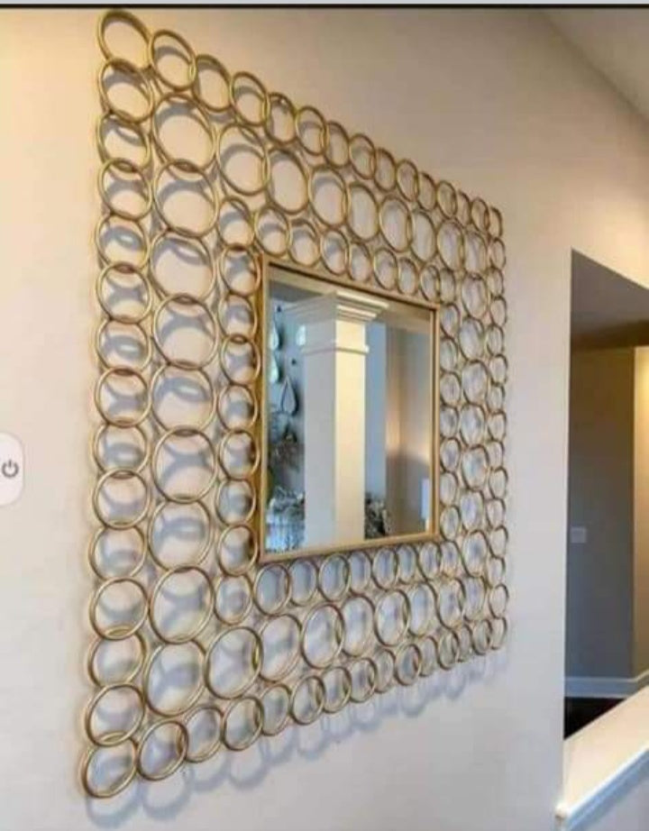 PC Home Decor | Large Golden Ring Chain Rectangle Mirror Wall Art, Gold