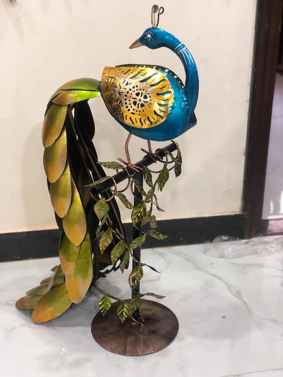 PC Home Decor | Peacock Stand with Leaves Stand, Bronze