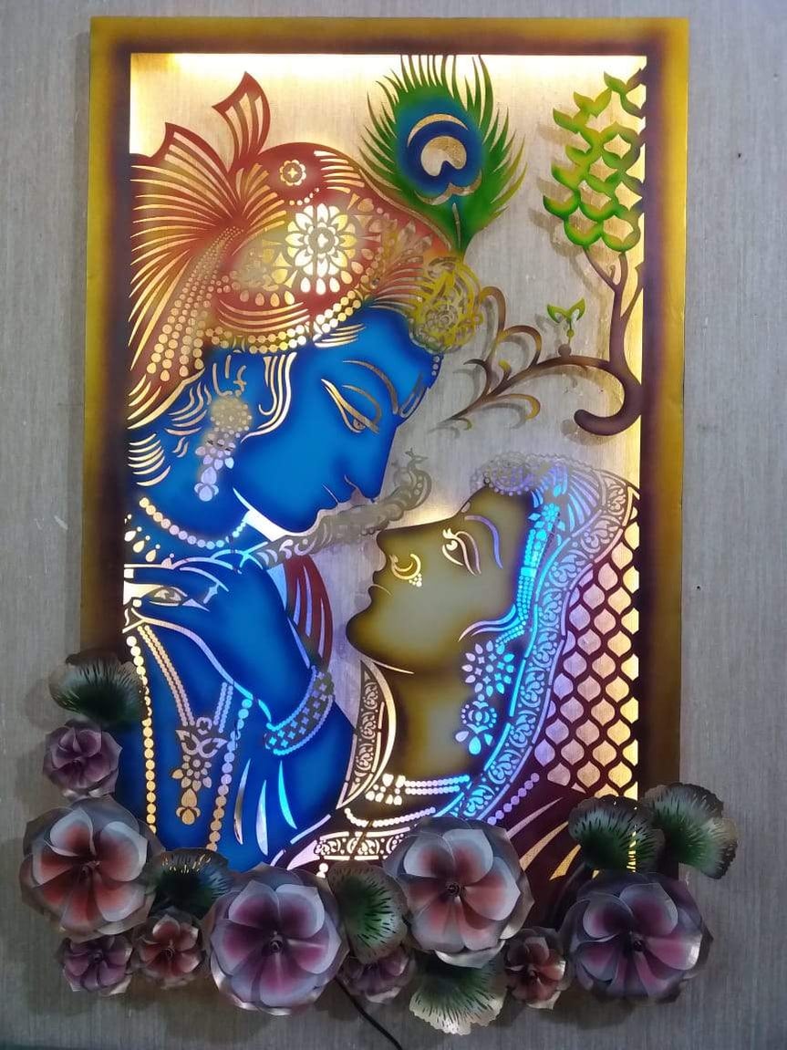 Metal Wall Art Radha Krishna Frame For Wall Hanging Decoration