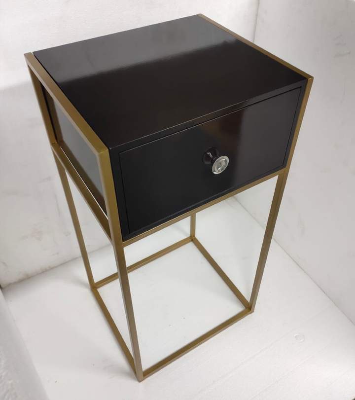 PC Home Decor | Metal Corner Table with Drawer, Gold and Black