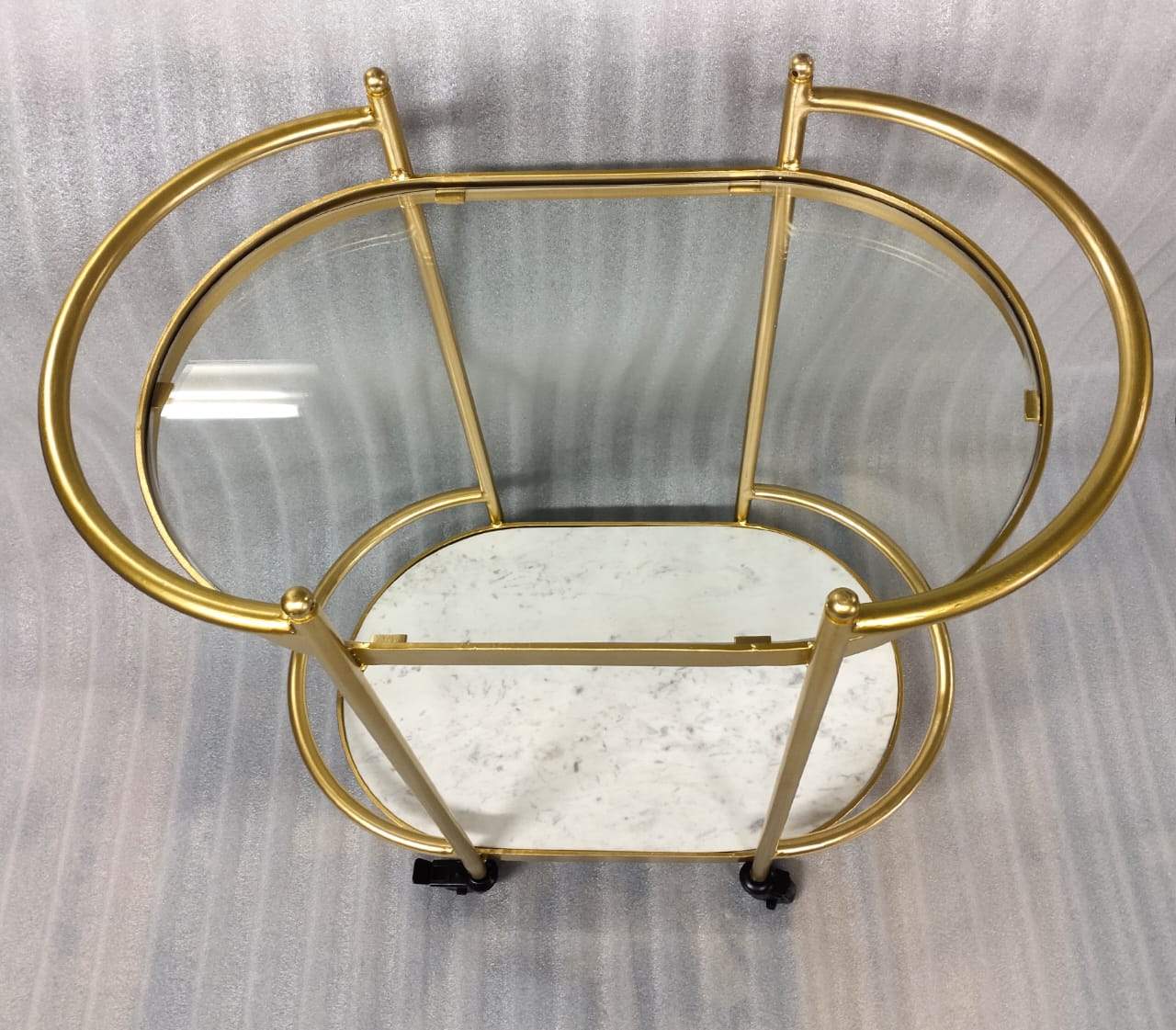 Iron Trolly with Marble Bottom, Gold and White