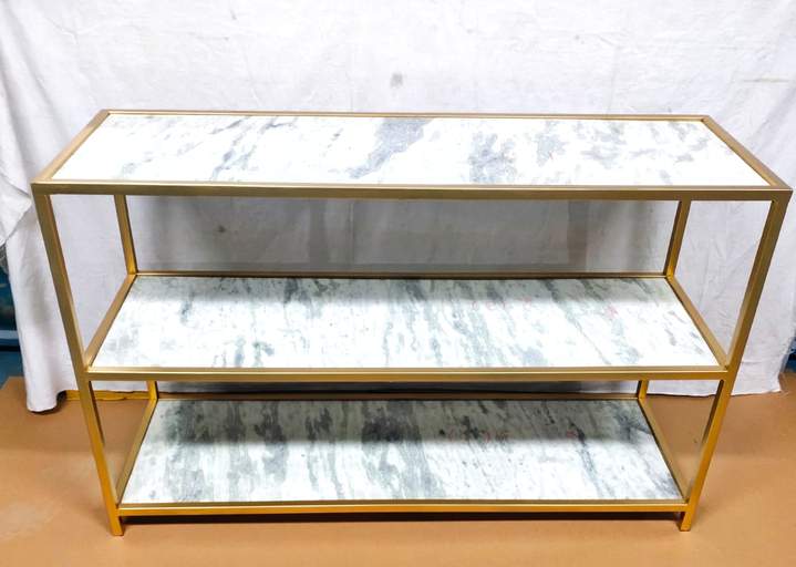 PC Home Decor | Iron Console Table with 3 Marble Bottom, White and Gold