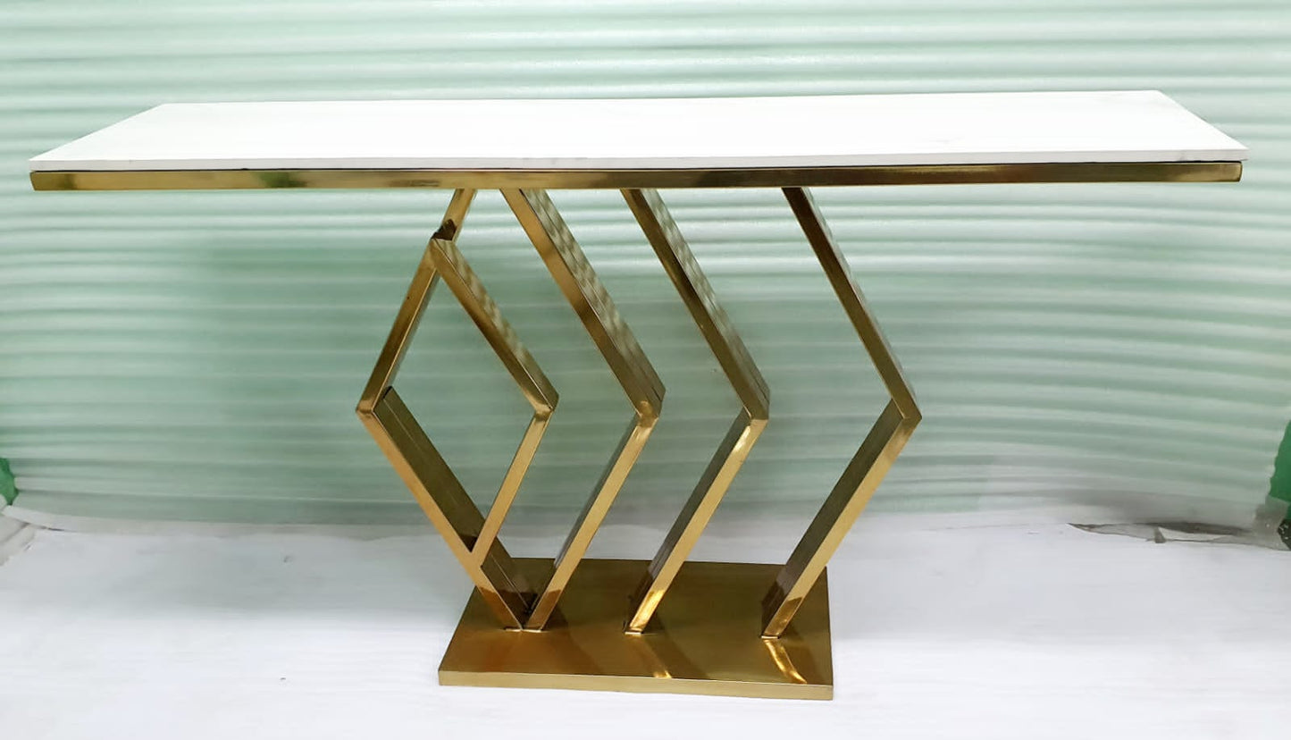 PC Home Decor | Metal Golden Console Table , Gold and White