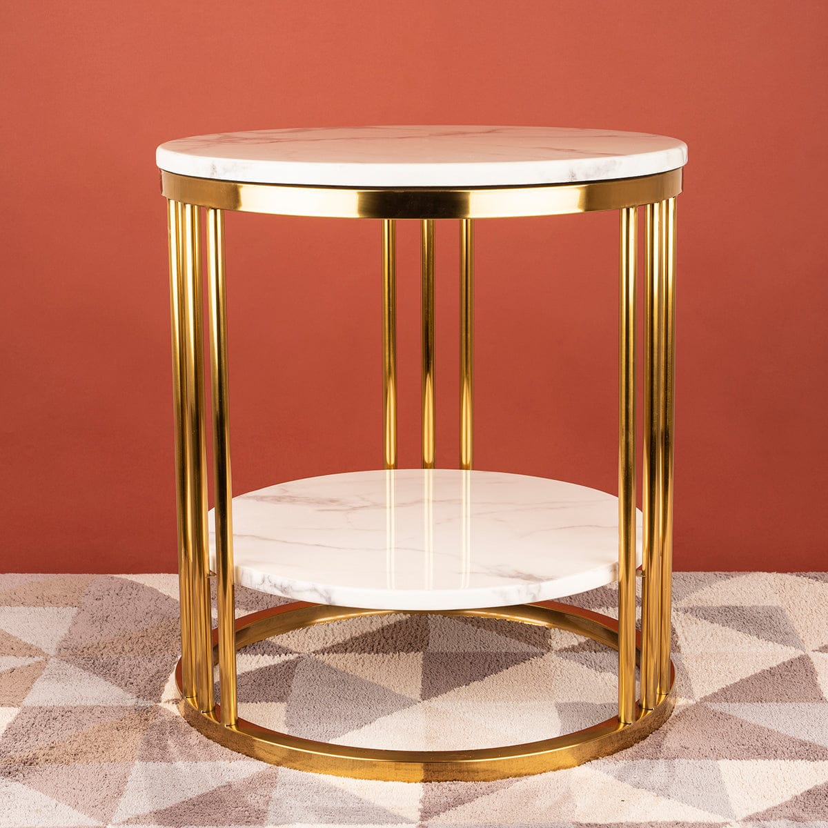PC Home Decor | Steel Side Table With 2 Marble Top, Gold