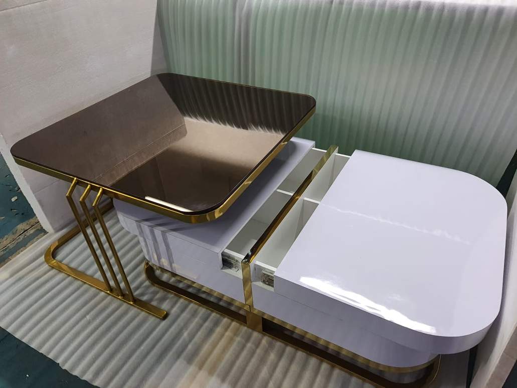 PC Home Decor | Stainless Steel Table With Storage, Gold and White