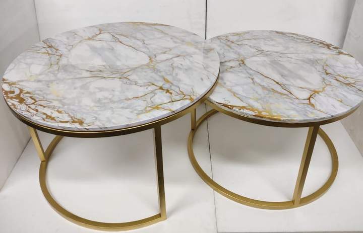 PC Home Decor | Set of 2 Grey Marble Nesting Table, Gold and Grey