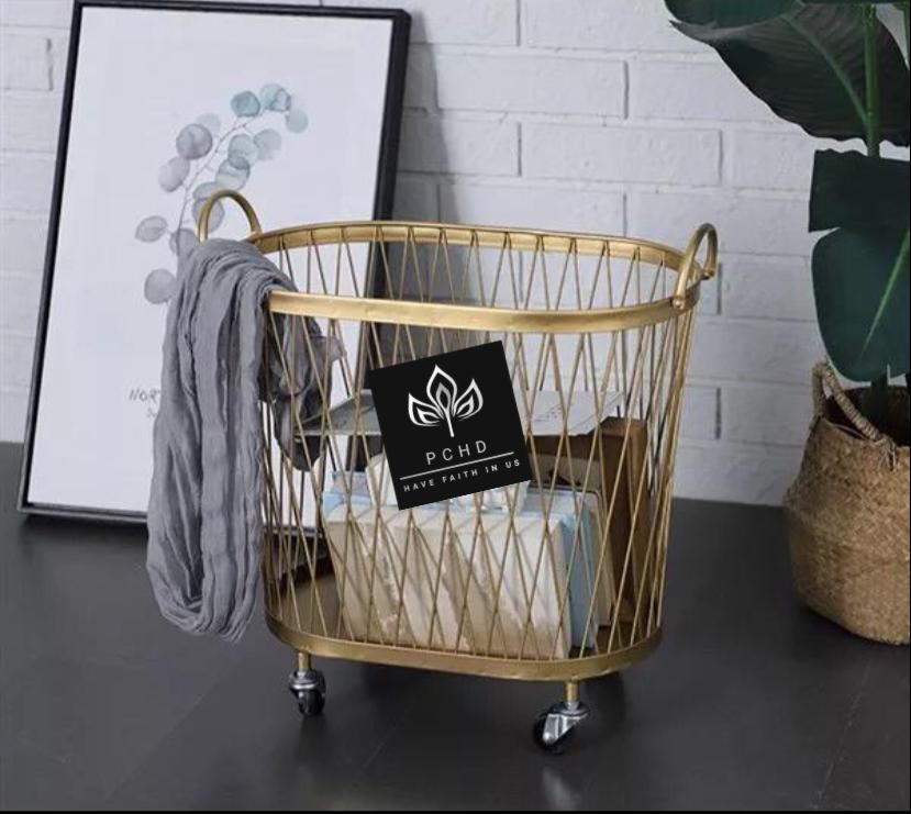 Minimal Movable Laundry Basket, Gold