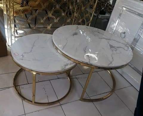 PC Home Decor | Set of 2 Marble Center Nesting Table, Gold and White