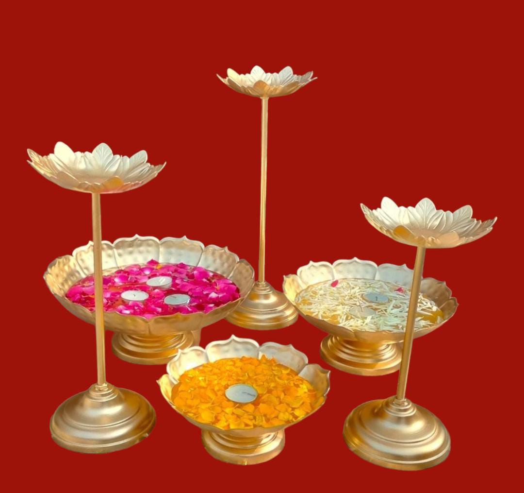 Decor Diwali Festival With Lotus Urli Bowl with Lotus Stand (set of 6pcs)